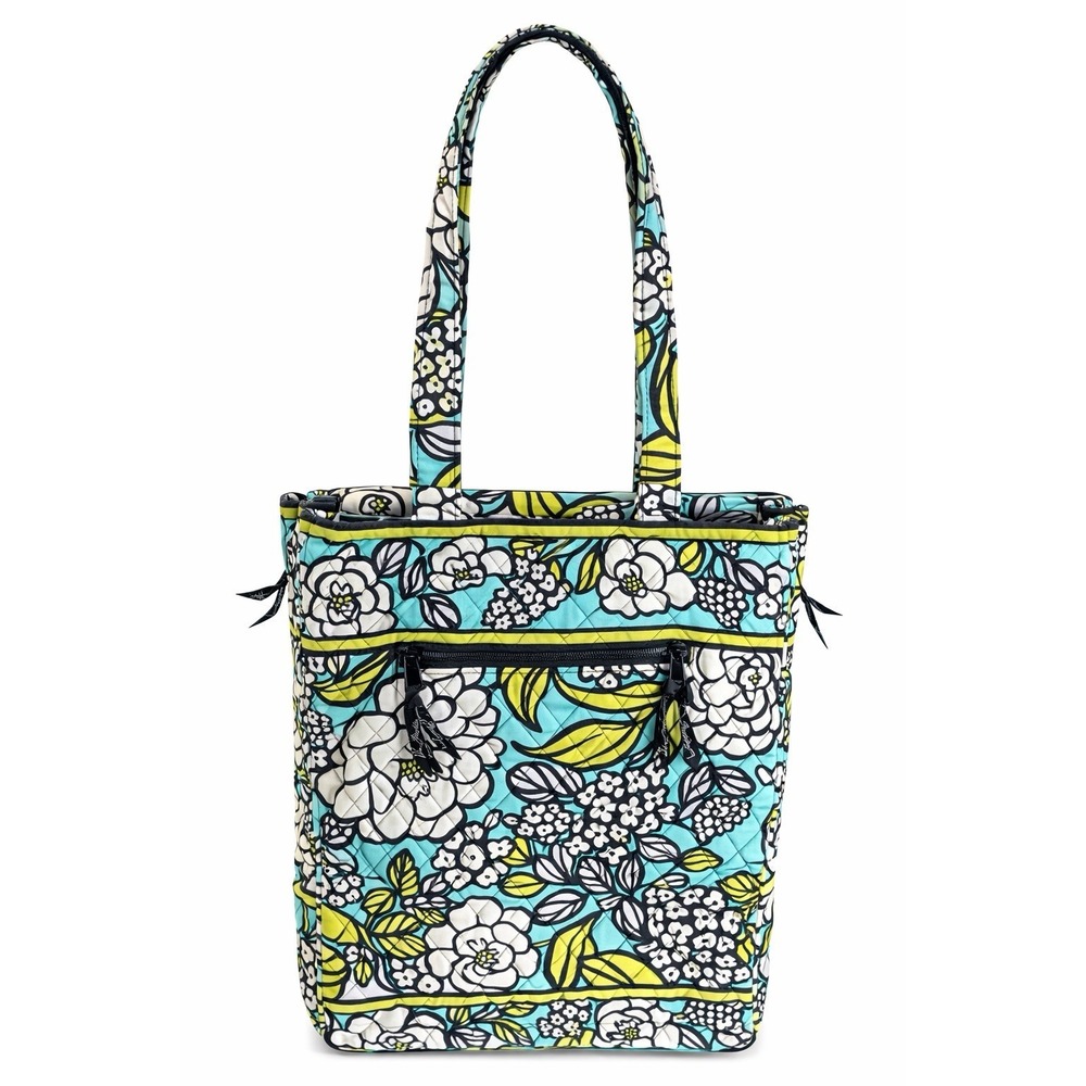 Vera Bradley Laptop Tote Bag Aqua Floral Quilted Travel Work Purse